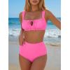 imageANRABESS Bikini Sets for Women Two Piece Swimsuit Cutout String Ruched High Waisted Bathing Suits Summer 2026 Beach SwimwearHot Pink