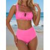 imageANRABESS Bikini Sets for Women Two Piece Swimsuit Cutout String Ruched High Waisted Bathing Suits Summer 2026 Beach SwimwearHot Pink