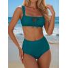 imageANRABESS Bikini Sets for Women Two Piece Swimsuit Cutout String Ruched High Waisted Bathing Suits Summer 2026 Beach SwimwearTeal Green
