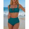imageANRABESS Bikini Sets for Women Two Piece Swimsuit Cutout String Ruched High Waisted Bathing Suits Summer 2026 Beach SwimwearTeal Green