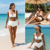 imageANRABESS Bikini Sets for Women Two Piece Swimsuit Cutout String Ruched High Waisted Bathing Suits Summer 2026 Beach SwimwearWhite