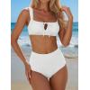 imageANRABESS Bikini Sets for Women Two Piece Swimsuit Cutout String Ruched High Waisted Bathing Suits Summer 2026 Beach SwimwearWhite