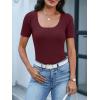 imageANRABESS Short Sleeve Sweater for Women Scoop Neck Casual Lightweight Ribbed Knit Pullover Tops 2026 Spring Summer OutfitsDeep Red