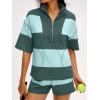 imageANRABESS Striped Short Sets for Women 2 Piece Outfits Summer Casual Oversized Workout Athletisure Travel Lounge Matching SetsGreen Mixed
