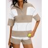 imageANRABESS Striped Short Sets for Women 2 Piece Outfits Summer Casual Oversized Workout Athletisure Travel Lounge Matching SetsLight Khaki White