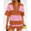 imageANRABESS Striped Short Sets for Women 2 Piece Outfits Summer Casual Oversized Workout Athletisure Travel Lounge Matching SetsPink Orange