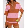 imageANRABESS Striped Short Sets for Women 2 Piece Outfits Summer Casual Oversized Workout Athletisure Travel Lounge Matching SetsPink Orange