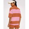 imageANRABESS Striped Short Sets for Women 2 Piece Outfits Summer Casual Oversized Workout Athletisure Travel Lounge Matching SetsPink Orange