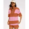 imageANRABESS Striped Short Sets for Women 2 Piece Outfits Summer Casual Oversized Workout Athletisure Travel Lounge Matching SetsPink Orange