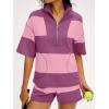 imageANRABESS Striped Short Sets for Women 2 Piece Outfits Summer Casual Oversized Workout Athletisure Travel Lounge Matching SetsPurple Pink