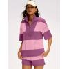 imageANRABESS Striped Short Sets for Women 2 Piece Outfits Summer Casual Oversized Workout Athletisure Travel Lounge Matching SetsPurple Pink