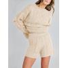 imageANRABESS Women 2 Piece Outfits Sweater Lounge Loungewear Sets 2025 Winter Cable Knit Oversized Sweaters Shorts Matching SetsApricot