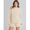 imageANRABESS Women 2 Piece Outfits Sweater Lounge Loungewear Sets 2025 Winter Cable Knit Oversized Sweaters Shorts Matching SetsApricot
