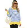 imageANRABESS Women Oversized Sweaters Batwing Long Sleeve 2026 Fall Outfits Crewneck Casual Knit Side Slit Fashion Pullover TopBlue White