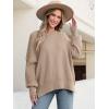 imageANRABESS Women Oversized Sweaters Batwing Long Sleeve 2026 Fall Outfits Crewneck Casual Knit Side Slit Fashion Pullover TopBright Tan