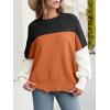imageANRABESS Women Oversized Sweaters Batwing Long Sleeve 2026 Fall Outfits Crewneck Casual Knit Side Slit Fashion Pullover TopColorblock Orange