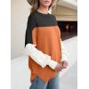 imageANRABESS Women Oversized Sweaters Batwing Long Sleeve 2026 Fall Outfits Crewneck Casual Knit Side Slit Fashion Pullover TopColorblock Orange