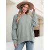 imageANRABESS Women Oversized Sweaters Batwing Long Sleeve 2026 Fall Outfits Crewneck Casual Knit Side Slit Fashion Pullover TopGray