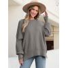 imageANRABESS Women Oversized Sweaters Batwing Long Sleeve 2026 Fall Outfits Crewneck Casual Knit Side Slit Fashion Pullover TopGrey Khaki