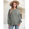 imageANRABESS Women Oversized Sweaters Batwing Long Sleeve 2026 Fall Outfits Crewneck Casual Knit Side Slit Fashion Pullover TopKhaki Green