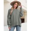 imageANRABESS Women Oversized Sweaters Batwing Long Sleeve 2026 Fall Outfits Crewneck Casual Knit Side Slit Fashion Pullover TopKhaki Green