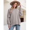 imageANRABESS Women Oversized Sweaters Batwing Long Sleeve 2026 Fall Outfits Crewneck Casual Knit Side Slit Fashion Pullover TopLight Grey Khaki