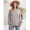 imageANRABESS Women Oversized Sweaters Batwing Long Sleeve 2026 Fall Outfits Crewneck Casual Knit Side Slit Fashion Pullover TopLight Grey Khaki