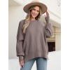 imageANRABESS Women Oversized Sweaters Batwing Long Sleeve 2026 Fall Outfits Crewneck Casual Knit Side Slit Fashion Pullover TopNutmeg