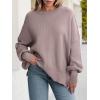 imageANRABESS Women Oversized Sweaters Batwing Long Sleeve 2026 Fall Outfits Crewneck Casual Knit Side Slit Fashion Pullover TopPink Apricot