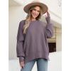 imageANRABESS Women Oversized Sweaters Batwing Long Sleeve 2026 Fall Outfits Crewneck Casual Knit Side Slit Fashion Pullover TopPurple
