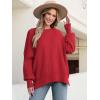 imageANRABESS Women Oversized Sweaters Batwing Long Sleeve 2026 Fall Outfits Crewneck Casual Knit Side Slit Fashion Pullover TopRed