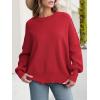 imageANRABESS Women Oversized Sweaters Batwing Long Sleeve 2026 Fall Outfits Crewneck Casual Knit Side Slit Fashion Pullover TopRed