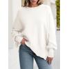 imageANRABESS Women Oversized Sweaters Batwing Long Sleeve 2026 Fall Outfits Crewneck Casual Knit Side Slit Fashion Pullover TopWhite
