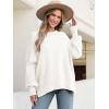 imageANRABESS Women Oversized Sweaters Batwing Long Sleeve 2026 Fall Outfits Crewneck Casual Knit Side Slit Fashion Pullover TopWhite
