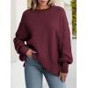 imageANRABESS Women Oversized Sweaters Batwing Long Sleeve 2026 Fall Outfits Crewneck Casual Knit Side Slit Fashion Pullover TopWine Red