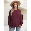 imageANRABESS Women Oversized Sweaters Batwing Long Sleeve 2026 Fall Outfits Crewneck Casual Knit Side Slit Fashion Pullover TopWine Red
