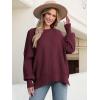 imageANRABESS Women Oversized Sweaters Batwing Long Sleeve 2026 Fall Outfits Crewneck Casual Knit Side Slit Fashion Pullover TopWine Red