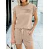 imageANRABESS Women Summer Two Piece Lounge Short Sets 2026 Beach Vacation Travel Airport Outfits Comfy Fashion SweatsuitsAlmond