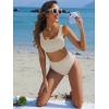 imageANRABESS Women Swimsuits Two Piece Bikini Set High Waisted Ribbed Tummy Control Modest Bathing Suits 2026 Beach Swim WearBeige