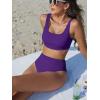 imageANRABESS Women Swimsuits Two Piece Bikini Set High Waisted Ribbed Tummy Control Modest Bathing Suits 2026 Beach Swim WearDark Purple