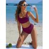 imageANRABESS Women Swimsuits Two Piece Bikini Set High Waisted Ribbed Tummy Control Modest Bathing Suits 2026 Beach Swim WearFuchsia