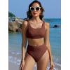 imageANRABESS Women Swimsuits Two Piece Bikini Set High Waisted Ribbed Tummy Control Modest Bathing Suits 2026 Beach Swim WearRed Brown