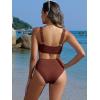 imageANRABESS Women Swimsuits Two Piece Bikini Set High Waisted Ribbed Tummy Control Modest Bathing Suits 2026 Beach Swim WearRed Brown