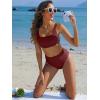 imageANRABESS Women Swimsuits Two Piece Bikini Set High Waisted Ribbed Tummy Control Modest Bathing Suits 2026 Beach Swim WearWine Red