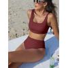 imageANRABESS Women Swimsuits Two Piece Bikini Set High Waisted Ribbed Tummy Control Modest Bathing Suits 2026 Beach Swim WearWine Red