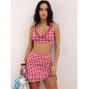imageANRABESS Womens Bikini Skirt Sets High Waisted Two Piece Swimsuits 2026 Summer Tummy Control Mesh Swim Bathing SuitsRed Plaid