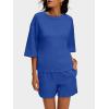 imageANRABESS Womens Pajama Sets 34 Sleeve Oversized Tops and Elastic Waist Shorts Lounge Sets LoungewearBlue