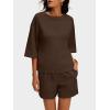 imageANRABESS Womens Pajama Sets 34 Sleeve Oversized Tops and Elastic Waist Shorts Lounge Sets LoungewearCoffee