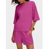 imageANRABESS Womens Pajama Sets 34 Sleeve Oversized Tops and Elastic Waist Shorts Lounge Sets LoungewearHot Pink