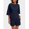 imageANRABESS Womens Pajama Sets 34 Sleeve Oversized Tops and Elastic Waist Shorts Lounge Sets LoungewearNavy